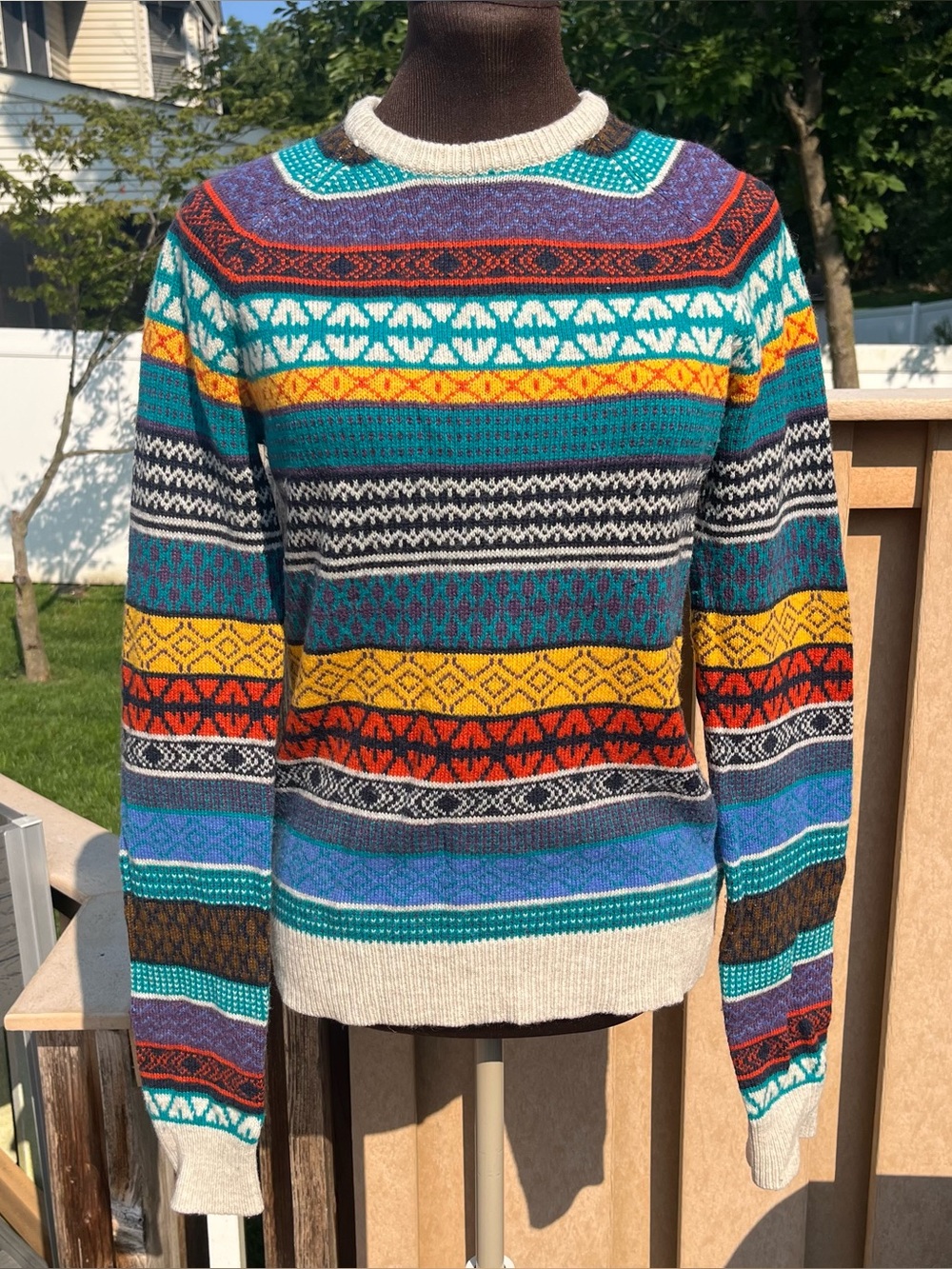 H&M Women’s Wool Blend Colorful Fair Isle Grandpacore Crewneck Sweater Size XS